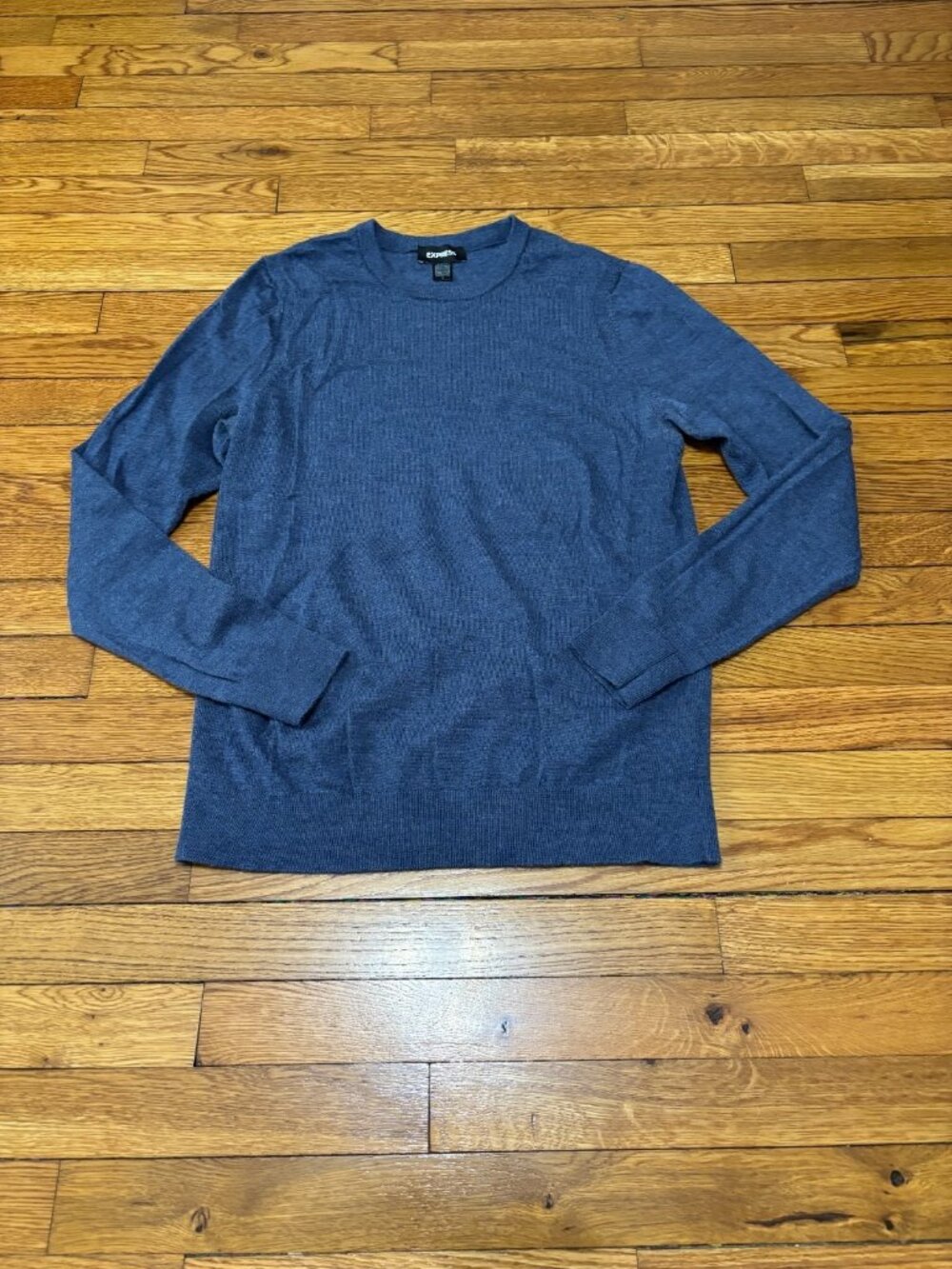 Express Mens Merino Wool Sweater Size Medium Blue Crew Neck Pullover Knit